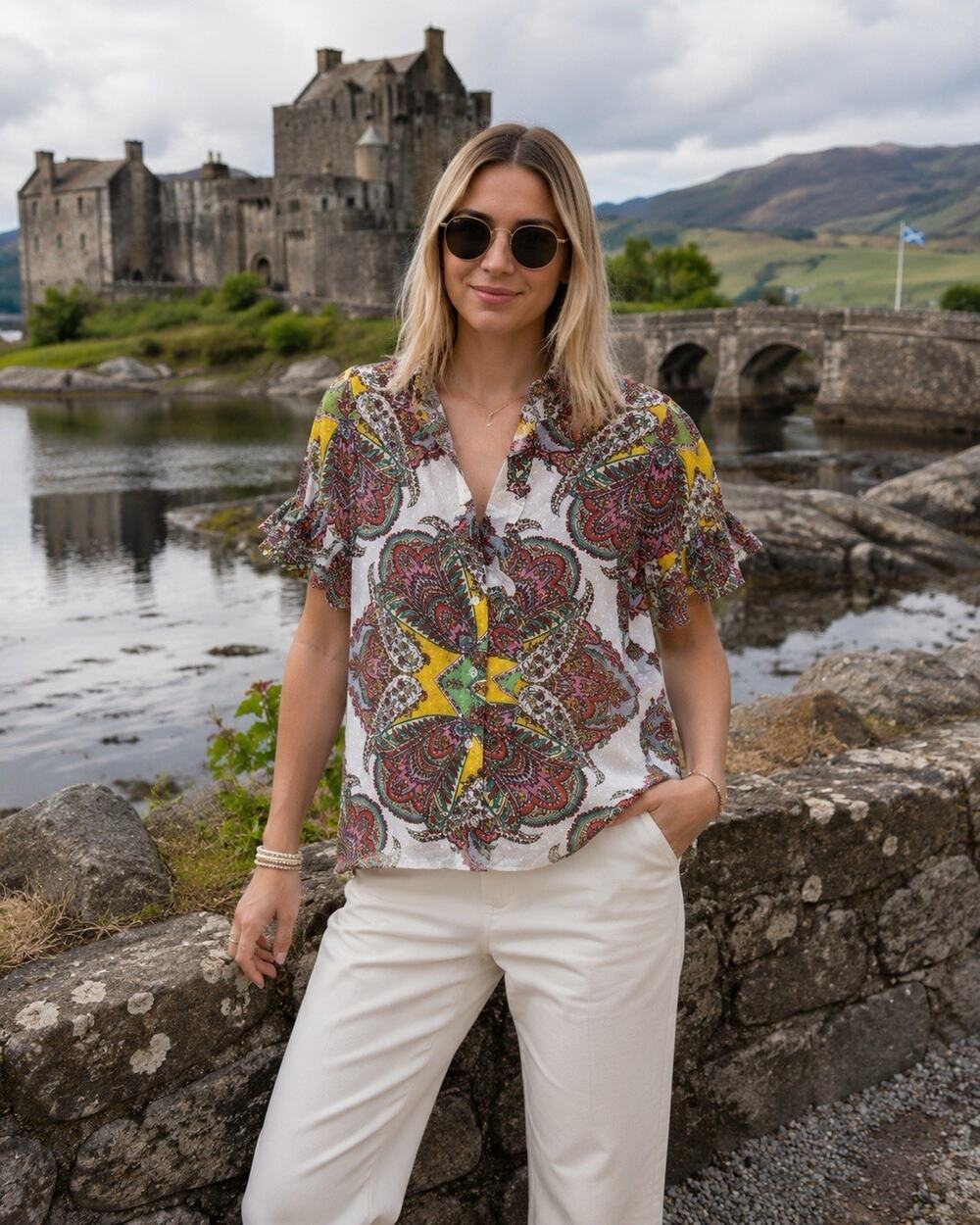 Millie Resort Paisley Cotton Travel Blouse XS New